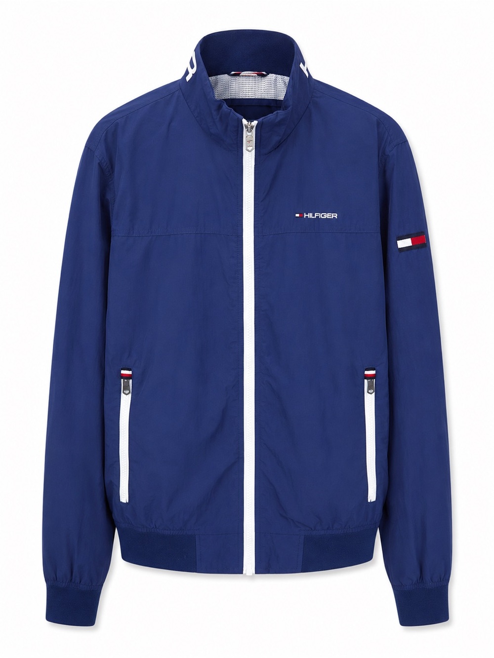 TOMMY HILFIGER Nylon Windbreaker Jacket Blue Full Zip Logo Lightweight M/M